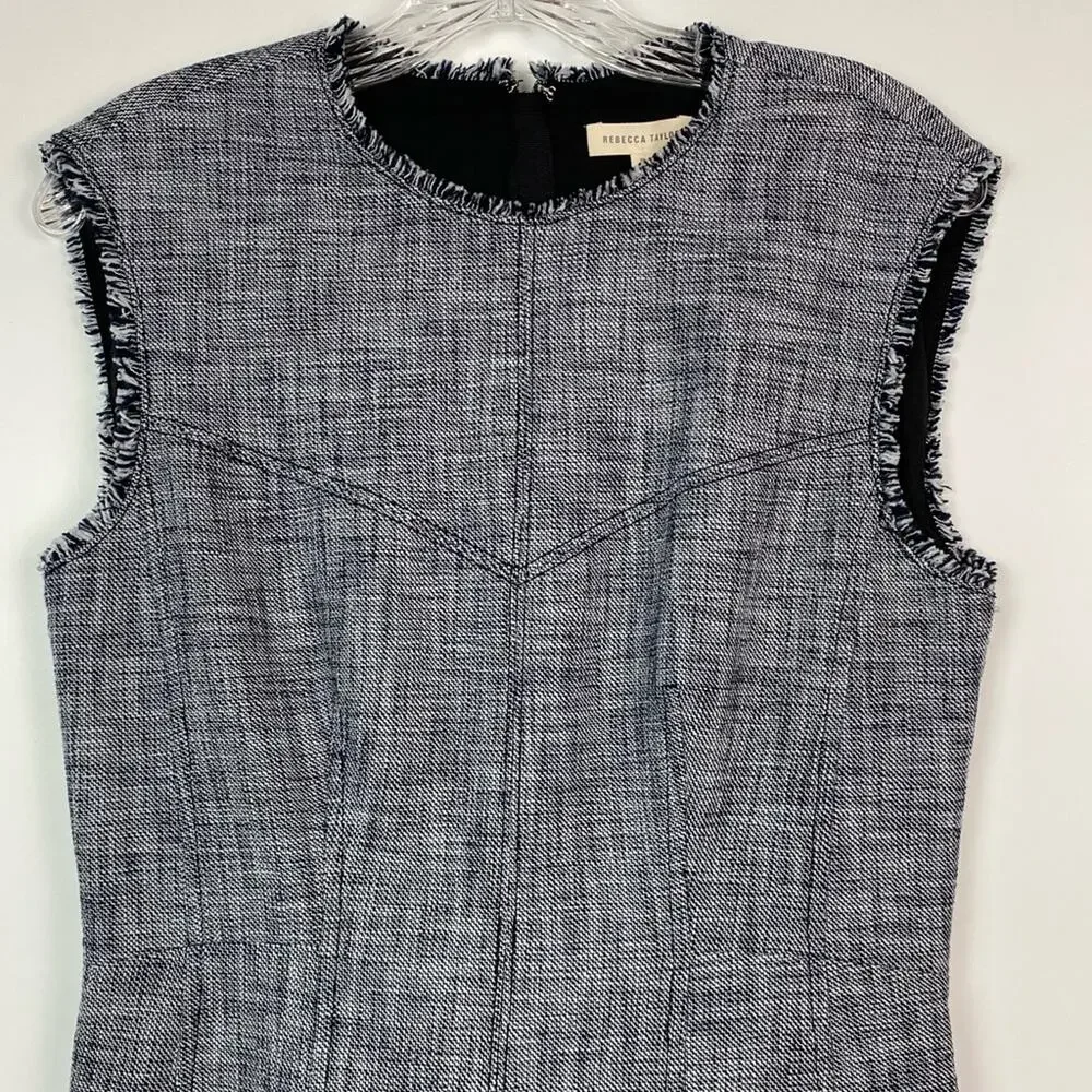 Rebecca Taylor Women's Sleeveless Slub Twill Dress Black and White Size 8 - Picture 3 of 11